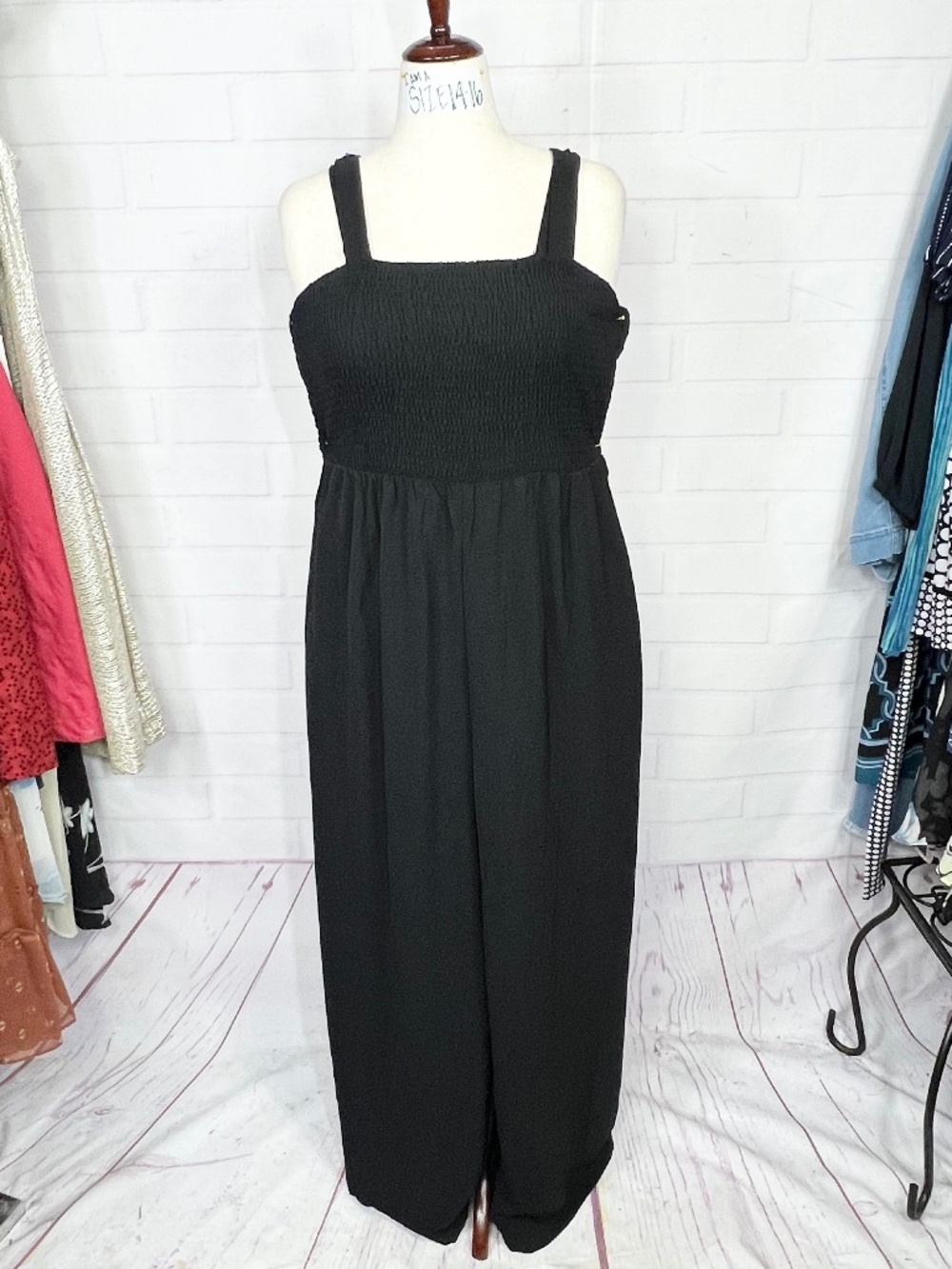 |•Wide Leg Black Smocked Jumpsuit•| Size XL